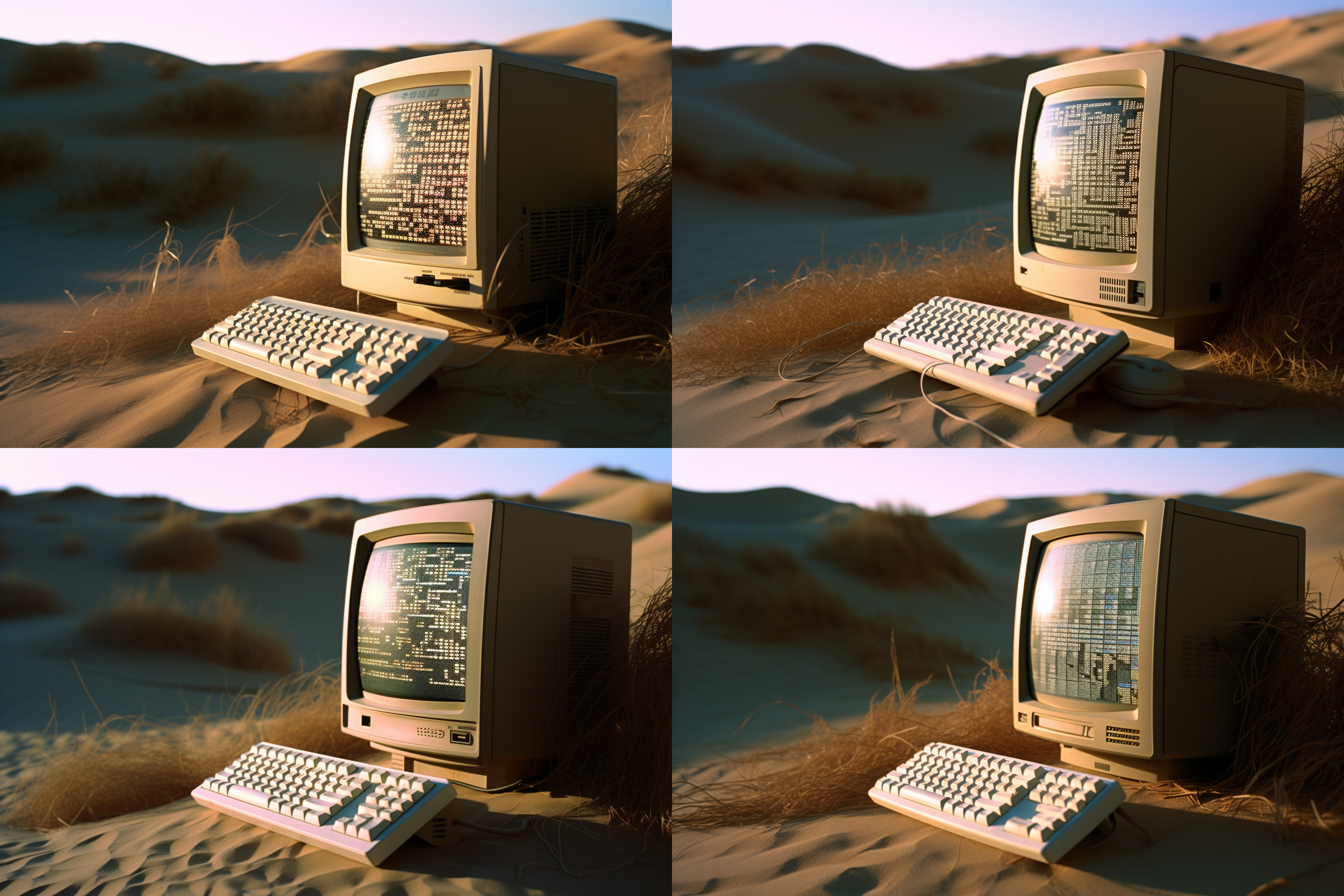 A computer in the sand.