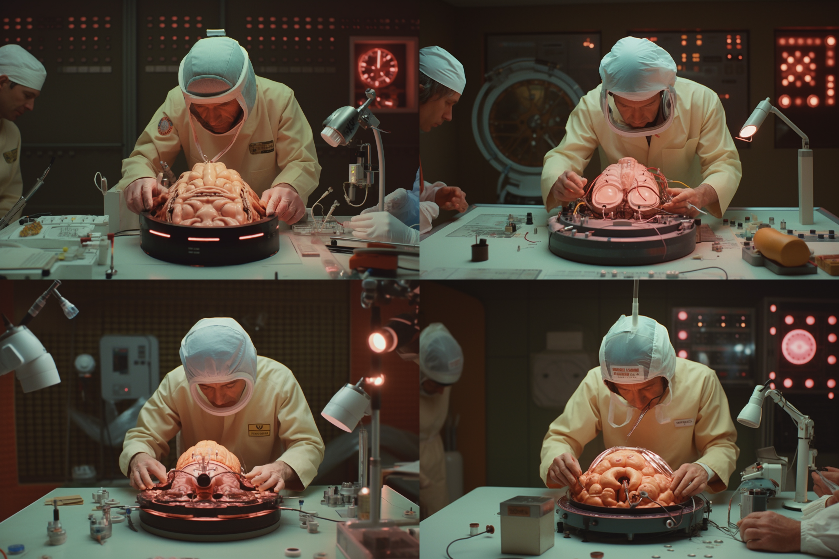 A surgeon operating on a brain.